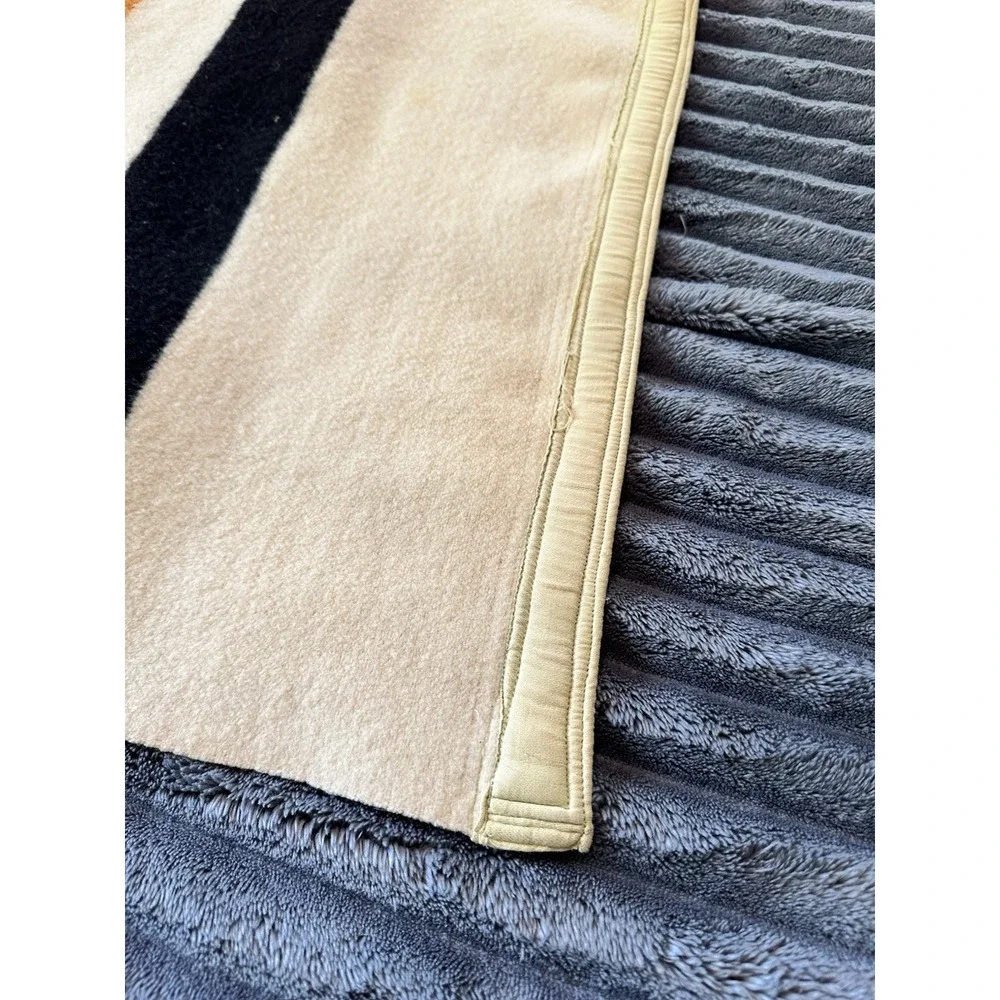 Mid Century 4 Point Wool Blanket Striped Twill Weave 1950s 1960s